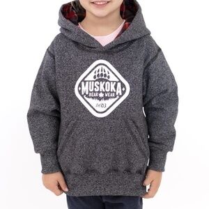 Muskoka BearWear Clothing Co Youth XL Unisex Grey Red Plaid Hoodie Sweatshirt